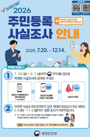 행정안전부, 매년 받는 주민등록 사실조사 아파트아이로 안내받아 핸드폰으로 참여하세요