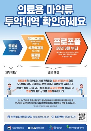 식약처, 의료용 마약류 프로포폴 처방할 때 투약내역 확인하세요