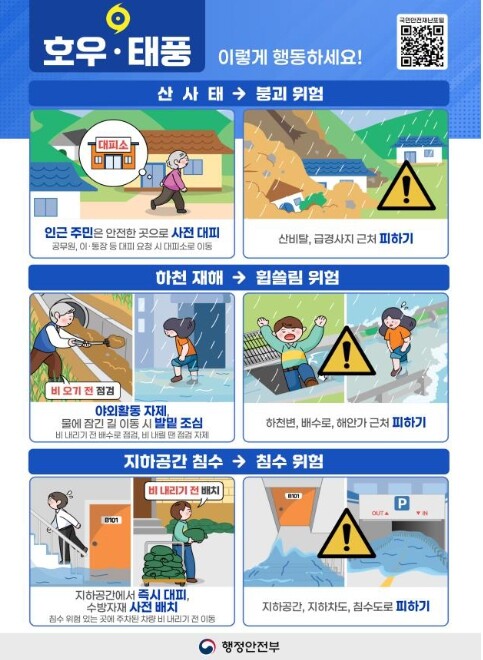 행정안전부, 전남광주·울산·전북·경북지역 호우특보, 중앙재난안전대책본부 1단계 가동